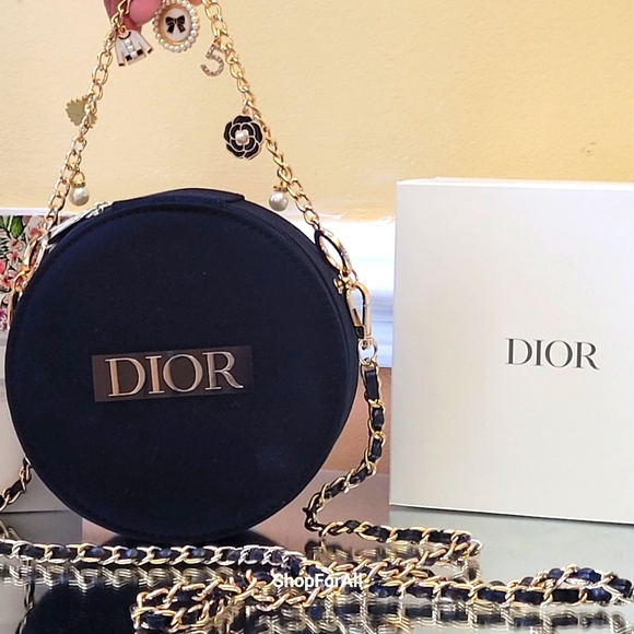 💥💥 Dior Vanity Pouch Makeup Case with inner mirror Black circular 15×7c - Picture 5 of 16